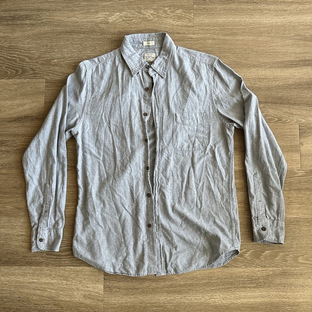 J Crew Slim Fit Brushed Twill Button Shirt Gray Men's Medium